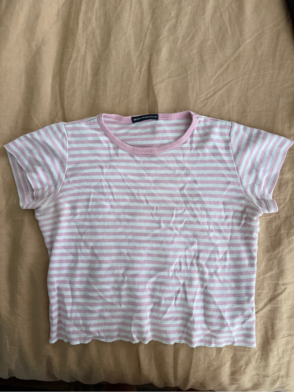 Striped Pink & White Tee by Brandy Melville